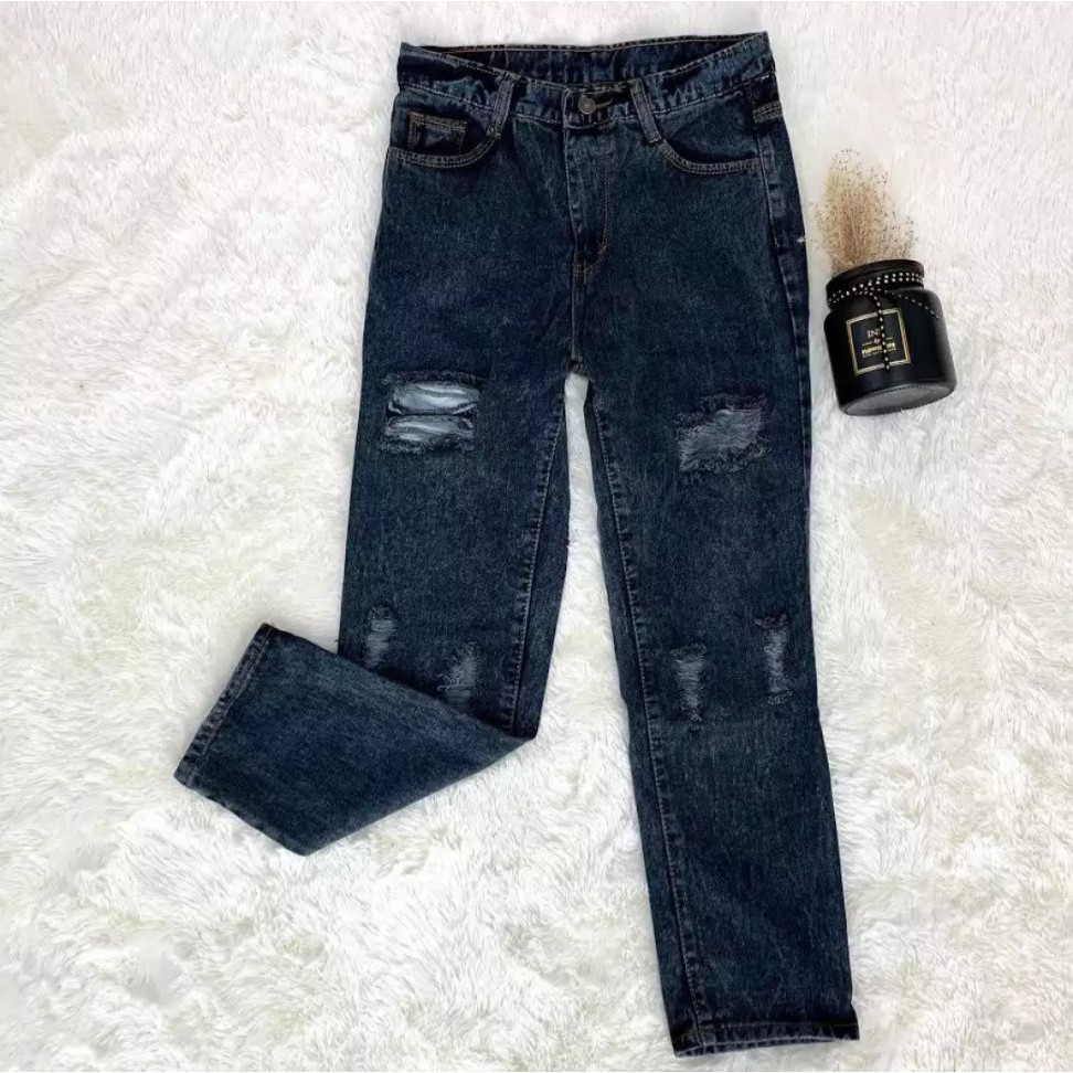 CELANA BOYFRIEND JEANS SOBEK SNOWBLACK/BOYFRIEND JEANS HITAM/CELANA JEANS WANITA KEREN DAN MURAH
