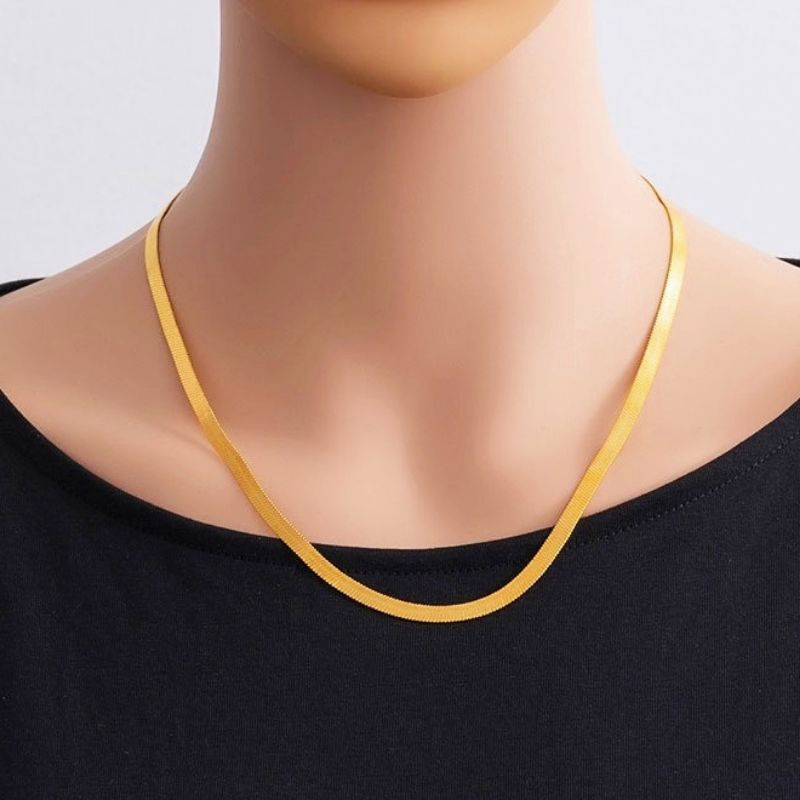 KALUNG TITANIUM PIPIH KILAP GEPENG GOLD EMAS IMPOR BERKUALITAS