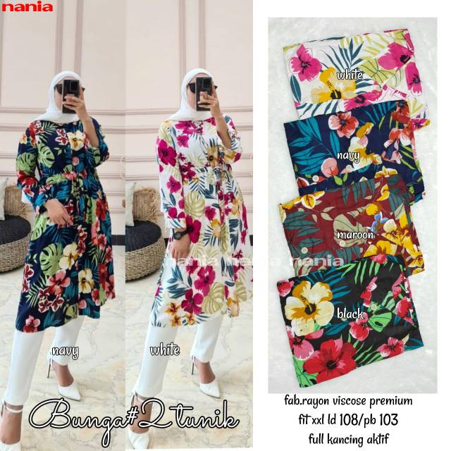 Bunga #2 tunik / tunik motif bunga bahan rayon viscose