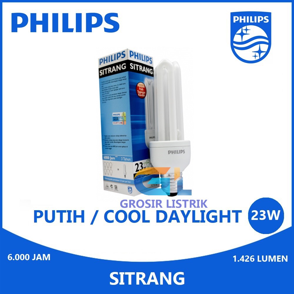 Lampu Philips Sitrang 23W Putih Cool Daylight 6500K Jari 23 Watt W 23Watt Original Grosir