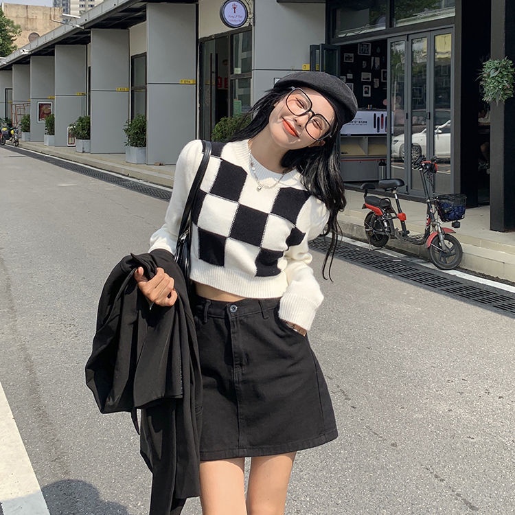 Crop Top Korea Style Kisi Sweater Crop Lengan Panjang Wanita atasan wanita blouse gardigan wanita