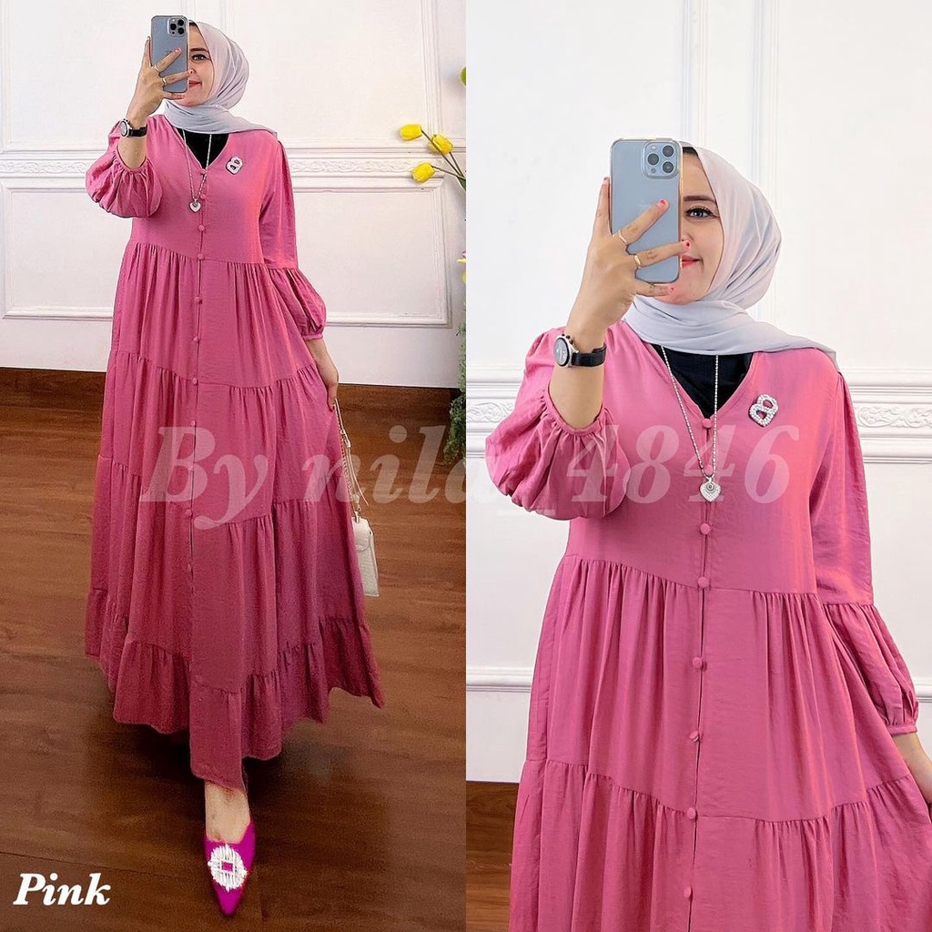 Mini Dress Raisa XL,XXL,XXXL Gamis Polos Gamis Midi Dress Muslimah Dress Katun Rayon Baju Gamis Jumbo Big Size