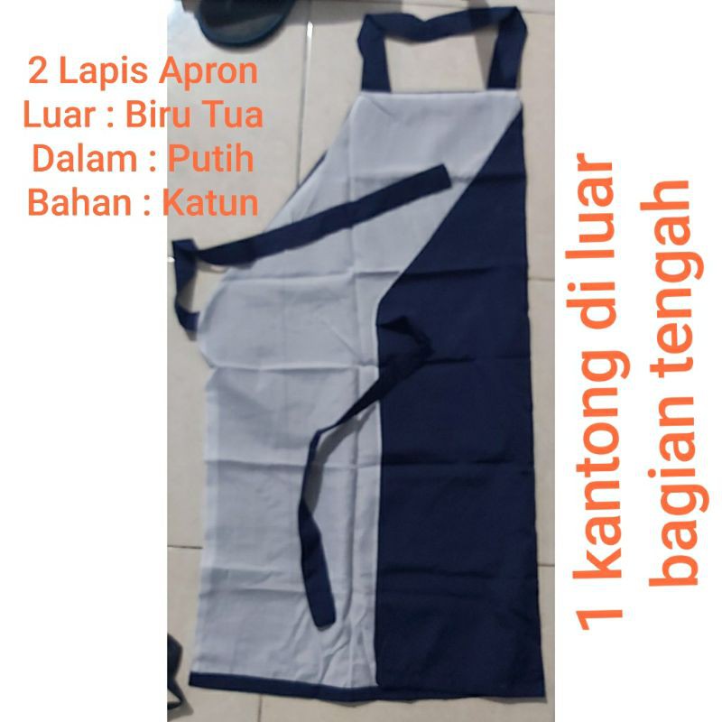 APRON PANJANG KATUN BIRU TUA