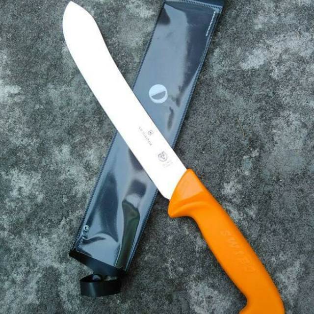 ID PISAU SEMBELIH BULLNOSE 25 CM VICTORINOX SWIBO BUTCHER KNIFE 5.8436.25 ORANGE HANDLE ORIGINAL