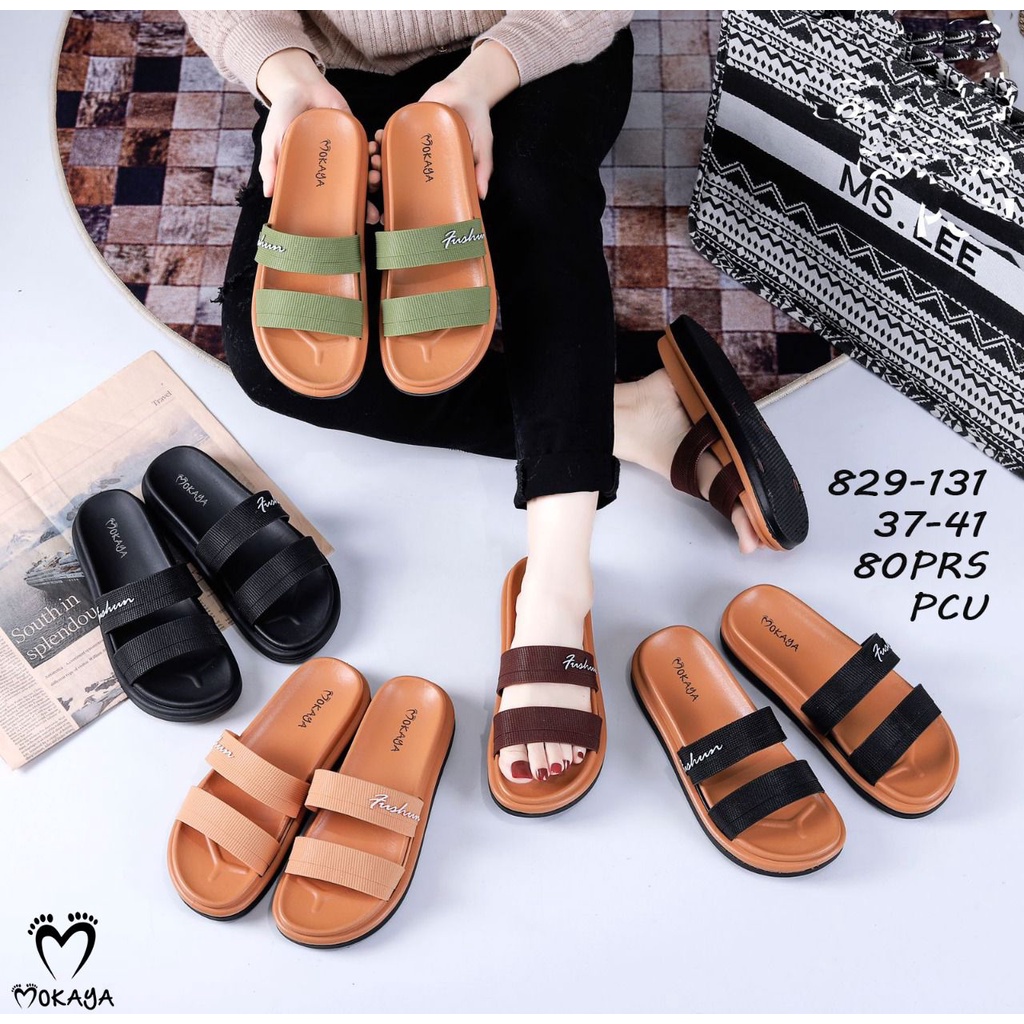 Sandal Slop Jelly Wanita Ban 2 Polos Bermotif Tulisan Fushun Elegant Casual Keren Import Mokaya / Size 37-41 (829-131/829-B6)