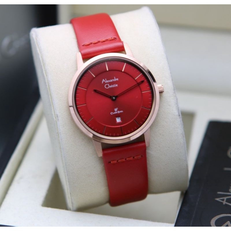 AC8639 Jam Tangan Wanita Alexandre Christie AC 8639 Original Merah Rosegold