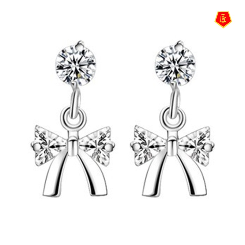 [Ready Stock]Female Silver Fashion High-End Bow Stud Earrings