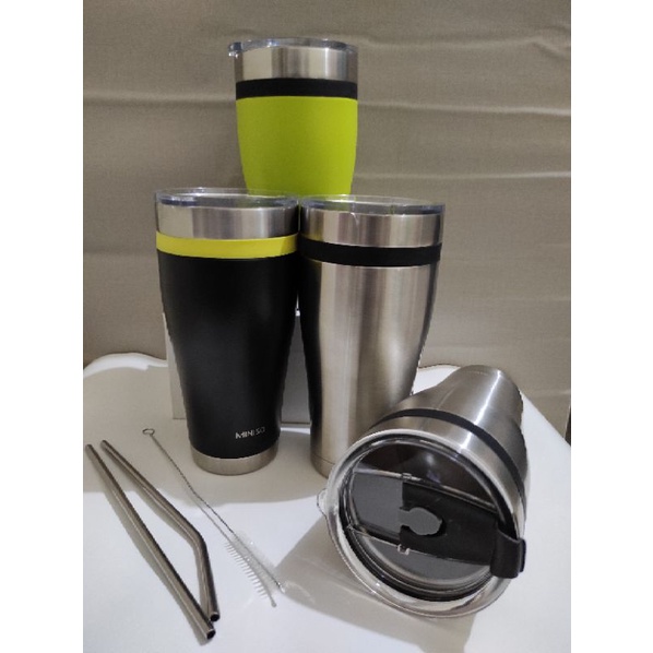 Insulated Tumbler Vacuum Mug Miniso 580ml & 870ml free stainless straw