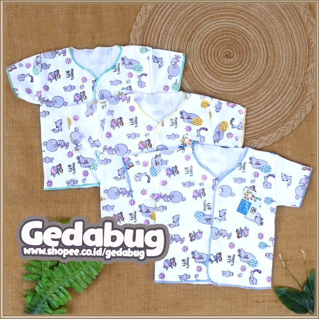 ( 3 Pcs ) Baju bayi Pendek  New born MOM'S GIFT Full Print warna dasar Putih | Murah Berkualitas