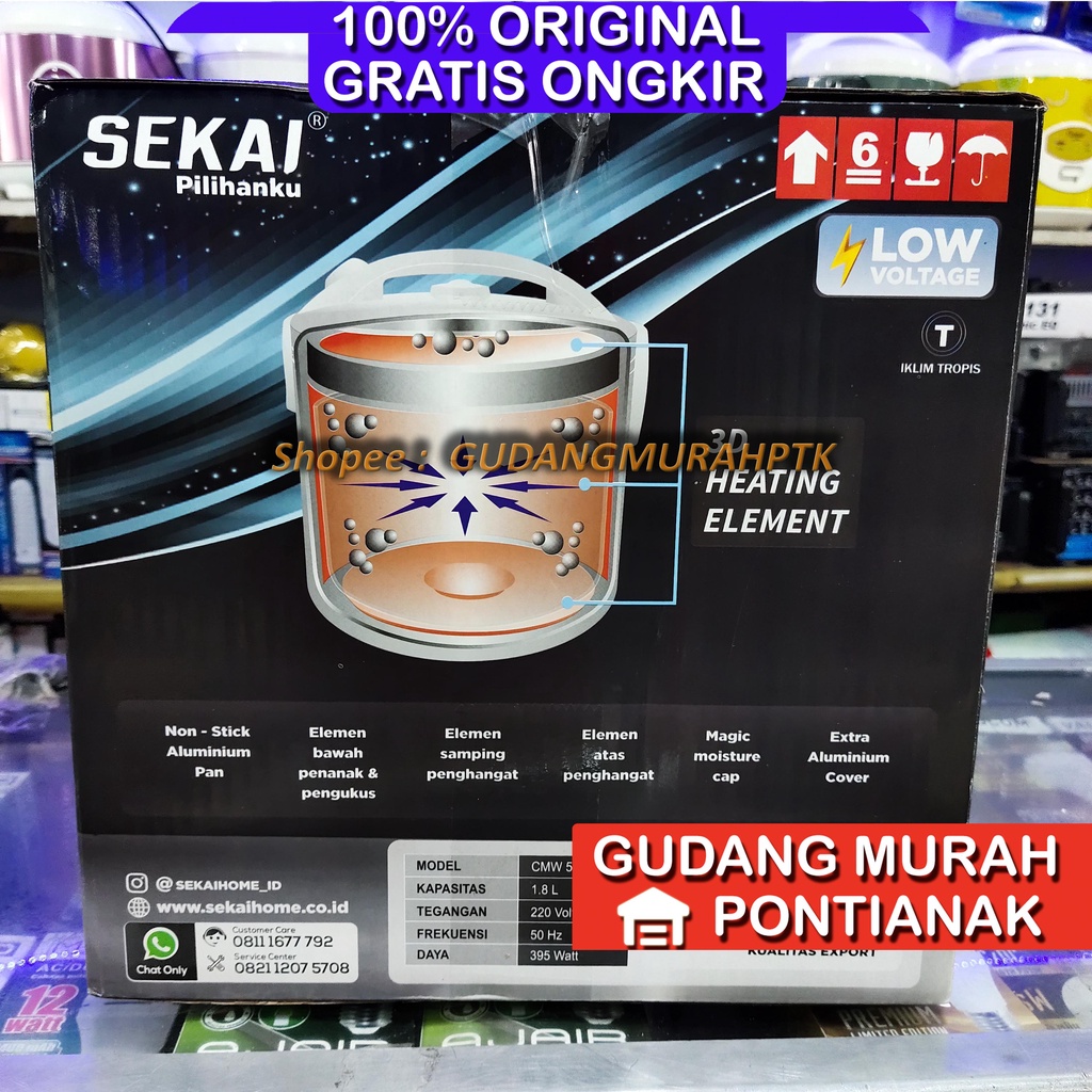 Rice Cooker SEKAI Stainless EMAS KUALITAS TOP ORIGINAL / Penanak Nasi Magic Com Penghangat Nasi 3 in 1 / stenles Body 1.8L - CMW 520 magicom mejikom