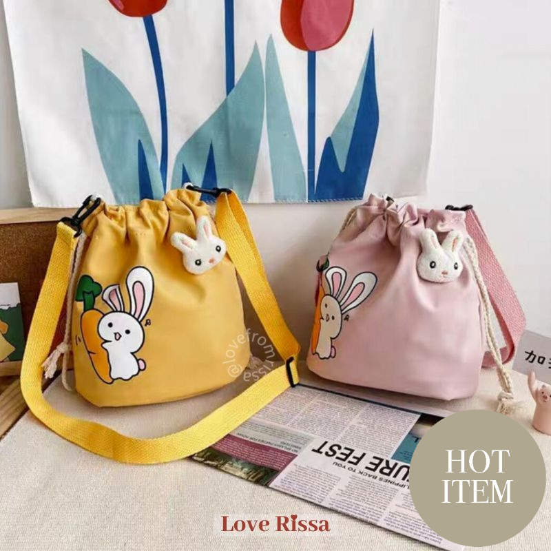 Tas Japanese Mini Bucket Bag Bunny Sling Bag Kecil Tas Anak Anak Tas Bucket Dewasa Tas Selempang Wanita Love Rissa