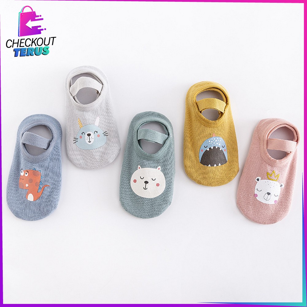 CT P216 Sepatu Bayi PreWalker Kaos Kaki Anak Bayi Unisex dengan Strap Motif Kartun Hewan Sepatu Baby Gambar Binatang Anti Slip