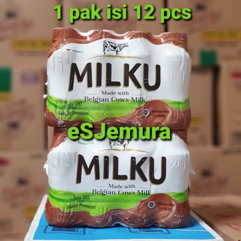 

MILKU Susu UHT botol rasa Coklat / Stroberi per pak isi 12 botol