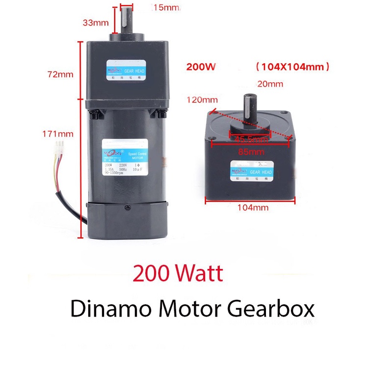 DINAMO MOTOR GEARBOX AC 220V Speed Control 200W (RGN)