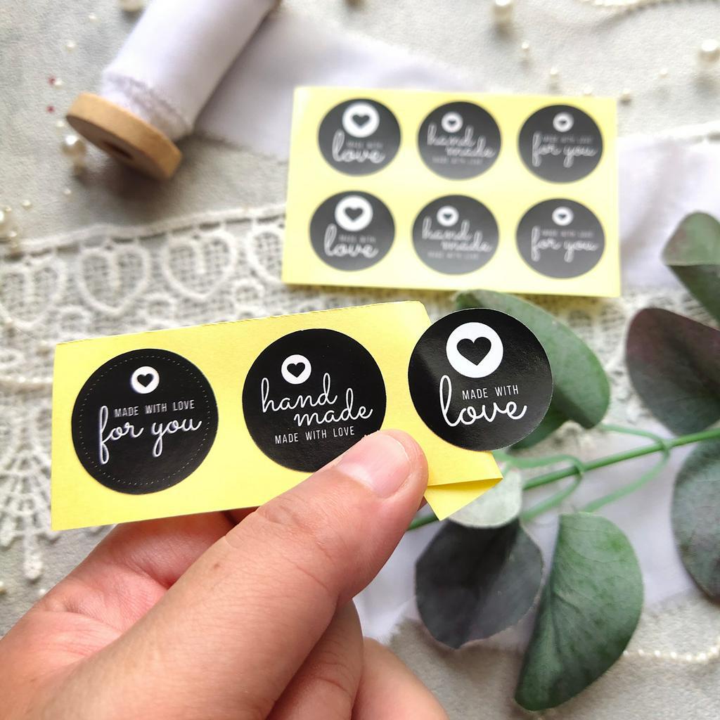 

Sticker Thank You Made With Love handmade for you black and white diameter 2,5cm 1pak isi 60 pcs READY