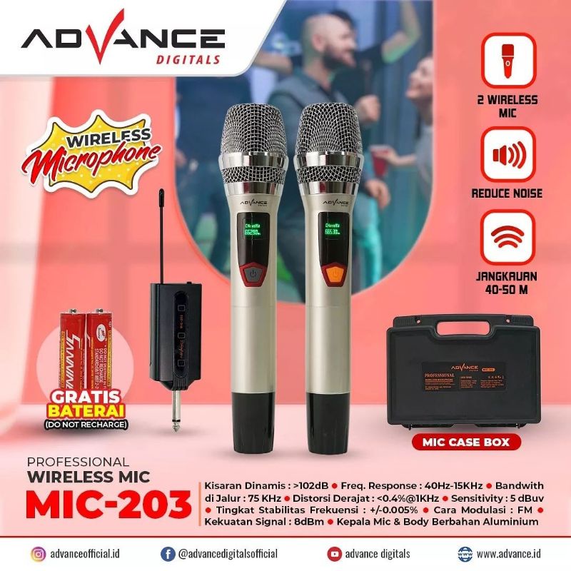 Advance Microphone Mic Double Wireless + Receiver MIC 203