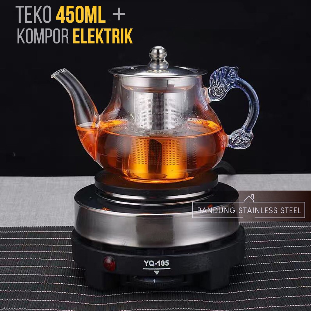 TEKO KACA 1set Plus Kompor Listrik Mini Elektrik  450ml HF81