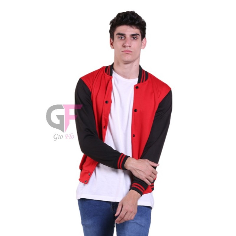 GIOFLO Jaket Baseball Pria Simple Casual Terkini Merah / JAK 2159