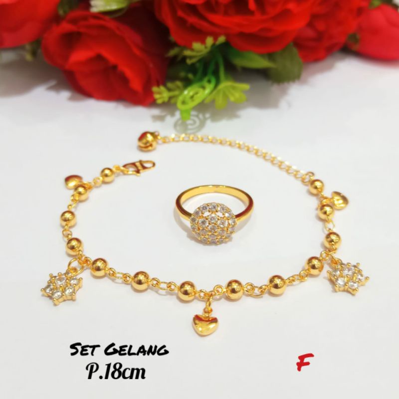 Set Gelang Jurai permata Dewasa simple+Cincin permata anti karat