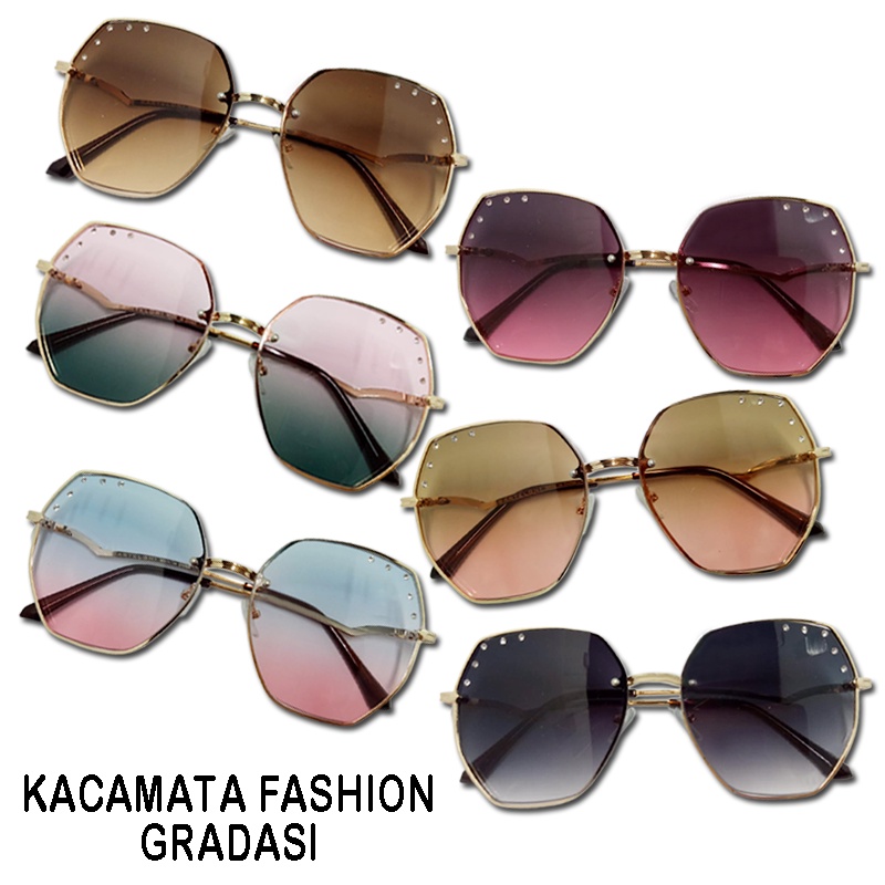 TERBARU COD!!! Kacamata Fashion Wanita / Kacamata Sunglasses Wanita Kacamata Hitam Tanpa Bingkai PREMIUM Cut Edge Wanita Retro Anti-UV Kacamata Gaya Fashion Selebriti Kacamata Gradasi Dual Color Model Rimless Termurah