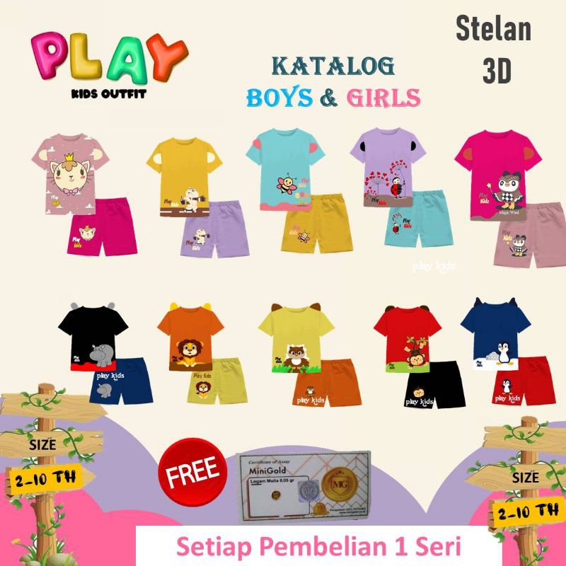 Play kids outfit setelan 3d