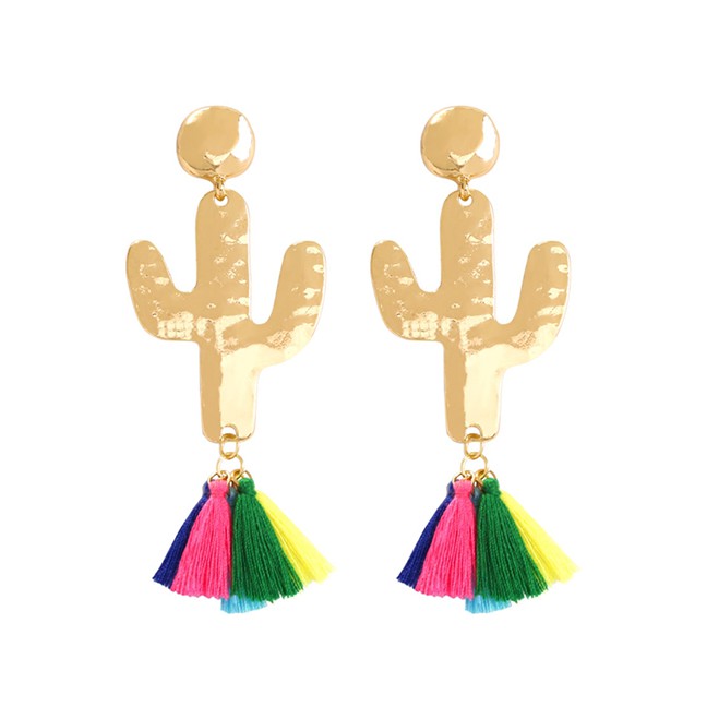 LRC Anting Tusuk Fashion Gold Alloy Cactus Tassel Earrings F69520