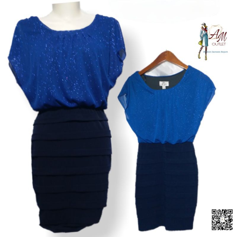 Dress Wanita/ Gaun Kekinian Viral Enfocus Petite Biru Glitter Hitam Brokat