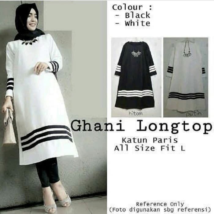 discon Baju Atasan Blouse Tunik Wanita Baju Muslim Blus Muslim Ghani Longtop - Hitam, L kuliah,kerja