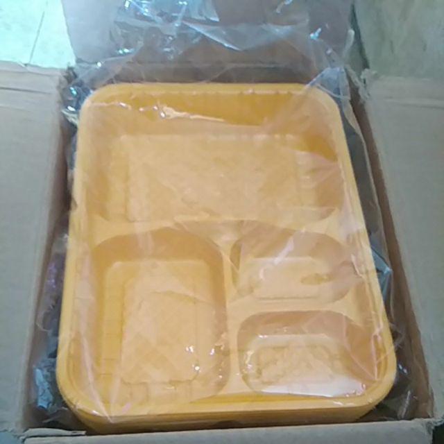 Tray Bento Sekat 4 Kuning Mika Bento Tempat Makan Plastik