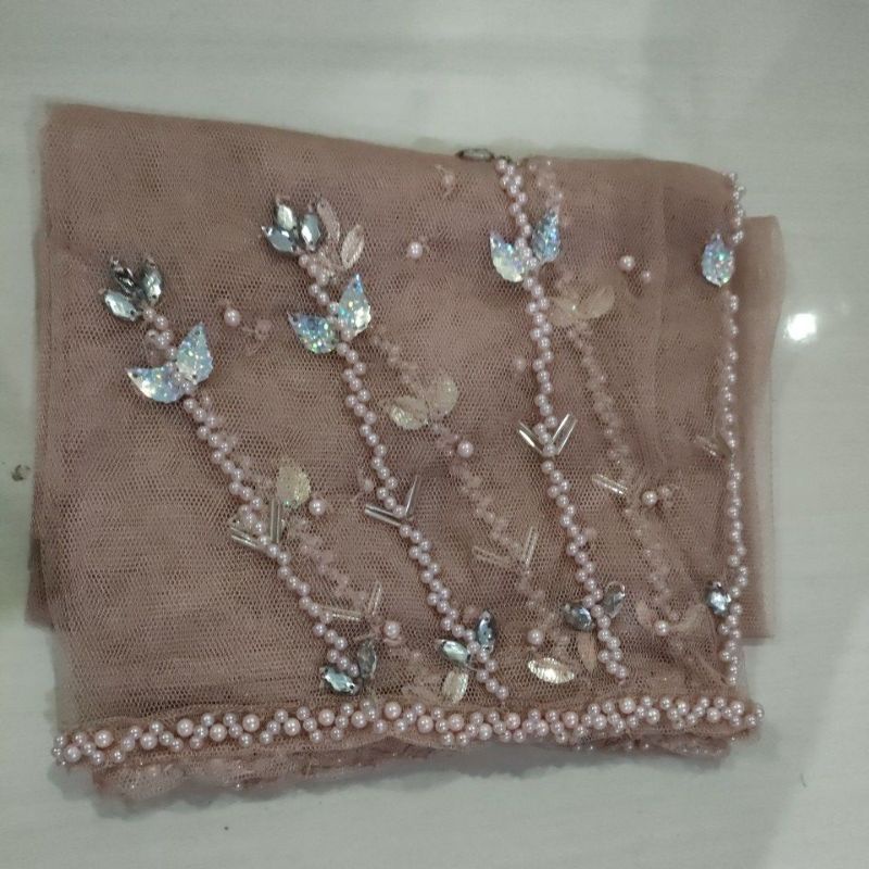 (NEW)slayer pengantin diamon/kerudung akad-Rosegold