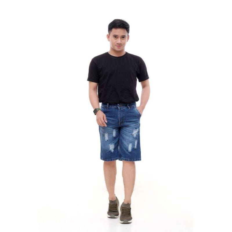 Celana Jeans Pendek Sobek Robek Ripped Pria Cowok Cowo Laki-laki Dewasa