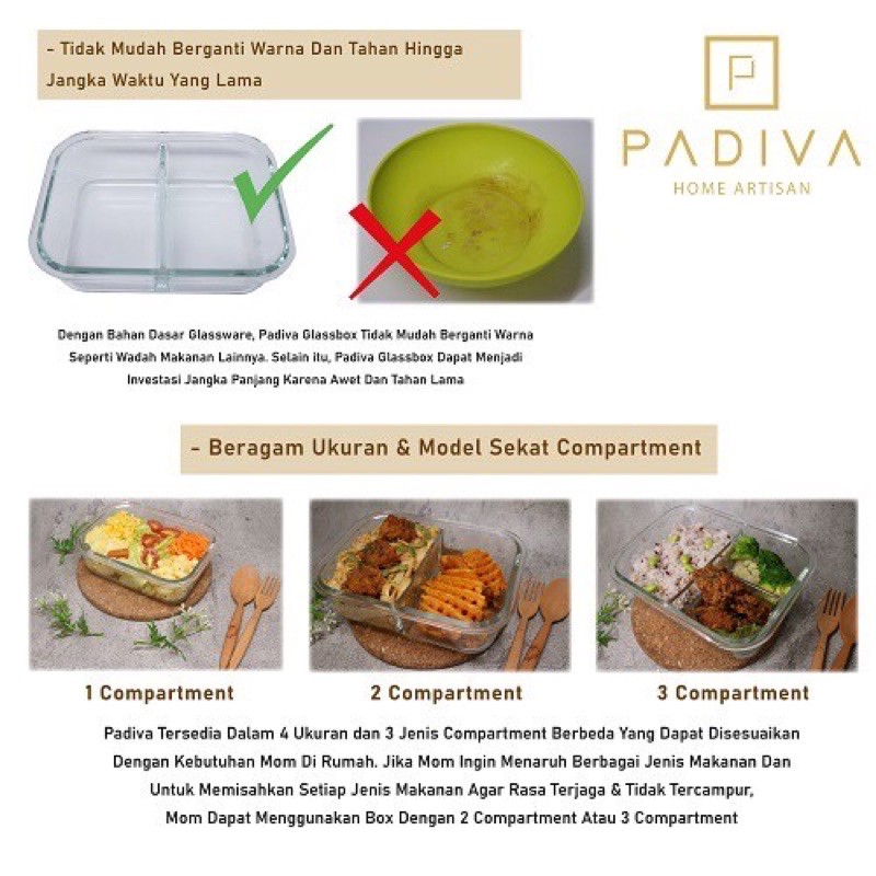 Padiva 640ml (2pcs) Glassbox 1 compartment