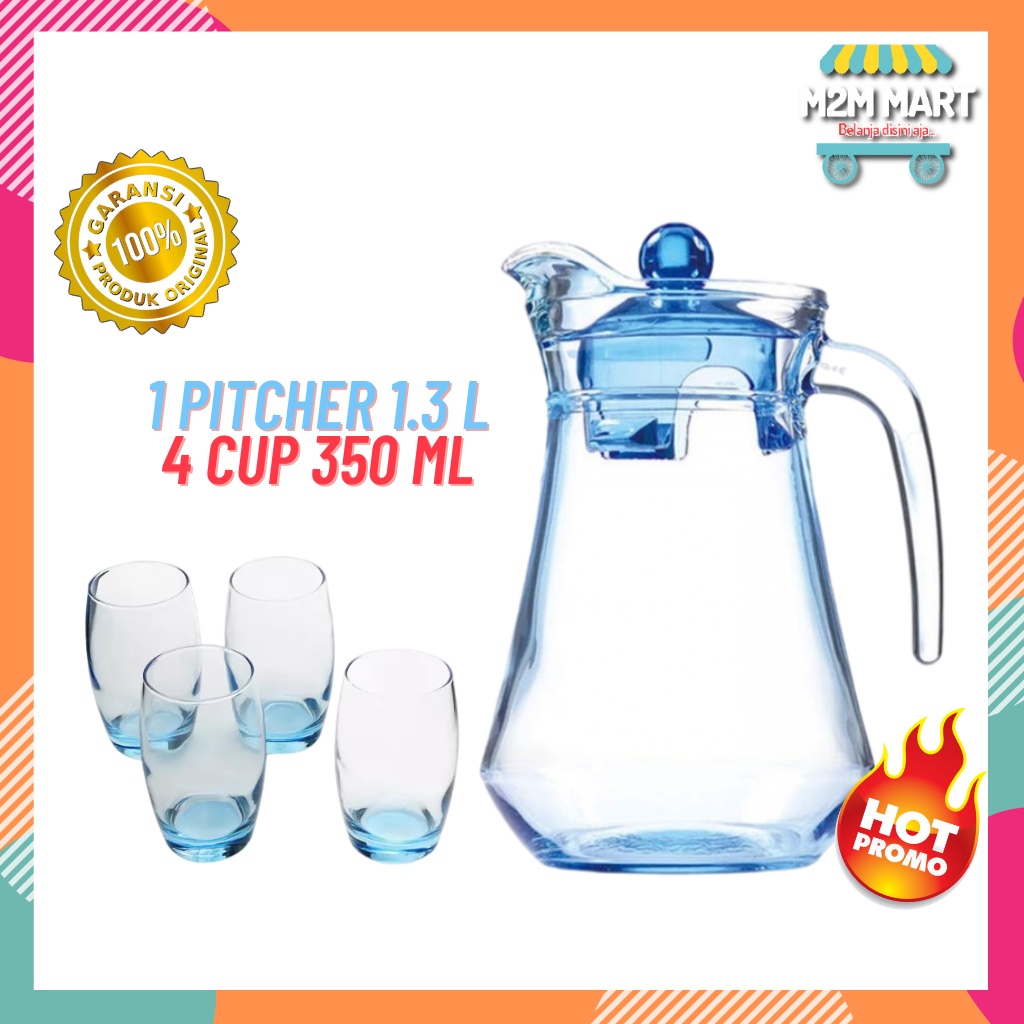 Pitcher/Jug/Teko + Gelas Kaca Set Luminarc Ice Blue