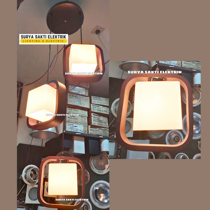 Lampu Gantung - Lampu Gantung Minimalis Kotak Ring Kayu Lampu Hias Ruang Tamu Kamar