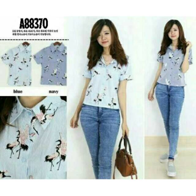 KEMEJA SALUR ZARA BIRDIE IMPORT LENGAN PENDEK  / HEM / ATASAN TOP IMPORT
/ BAJU KEMEJA WANITA