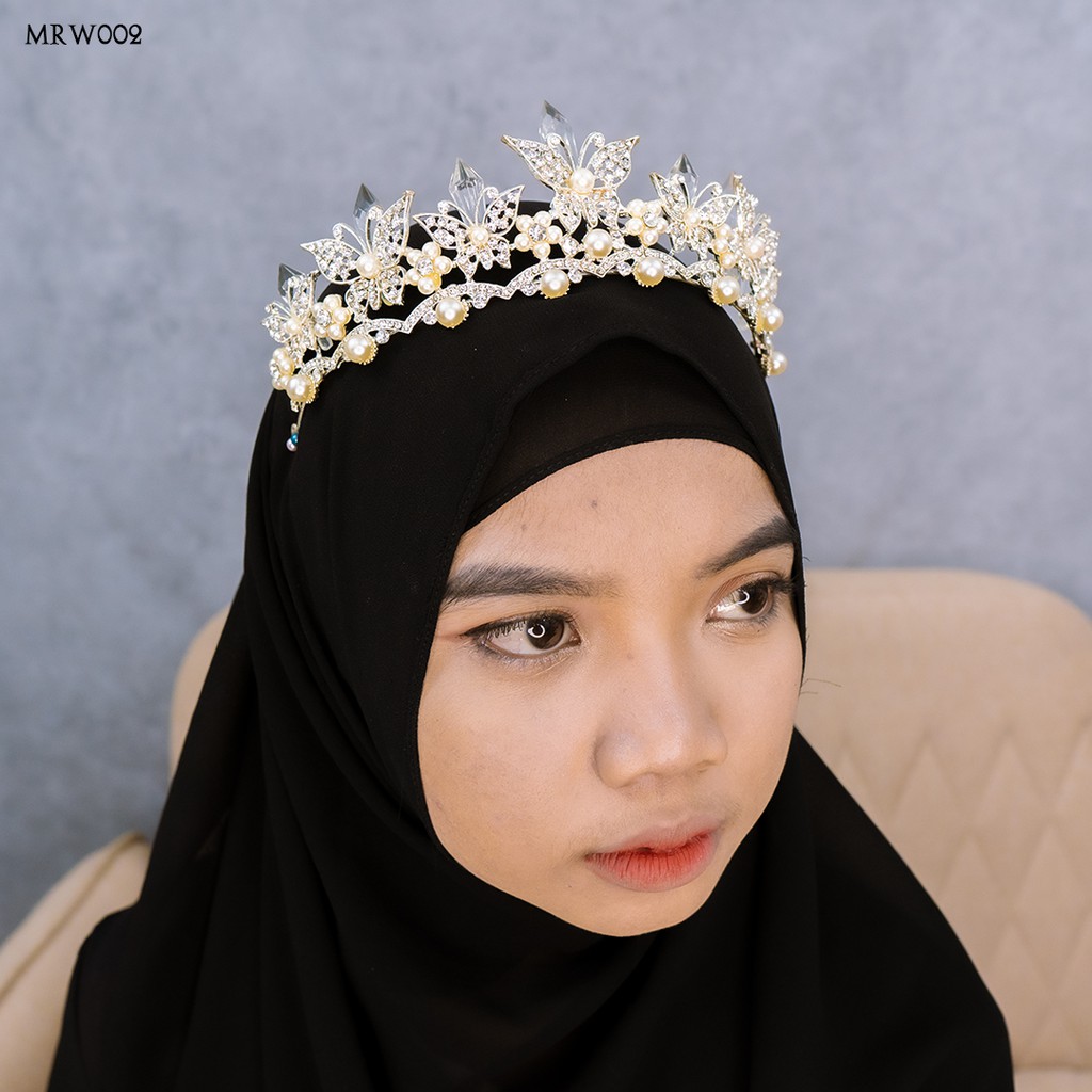 [BISA COD] CROWN BUTTERFLY PUTIH HIJAB PERNIKAHAN MODERN MRW002