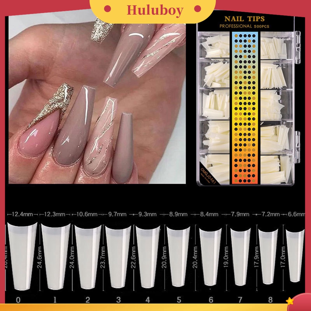 Huluboy Huluboy♡ 500pcs / Set Stiker Kuku Palsu Full Cover Bentuk C Lengkung Panjang Frosted Untuk Nail Art / Manicure DIY