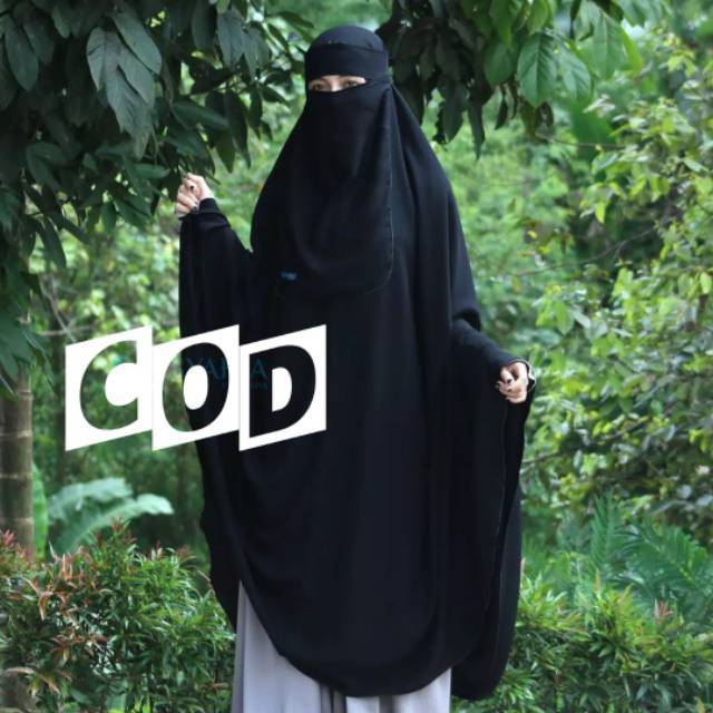 niqob/cadar/handscok/himar/jilbab/abaya/ Set Khimar Syari Al Haramain Niqab Bandana Jetblack