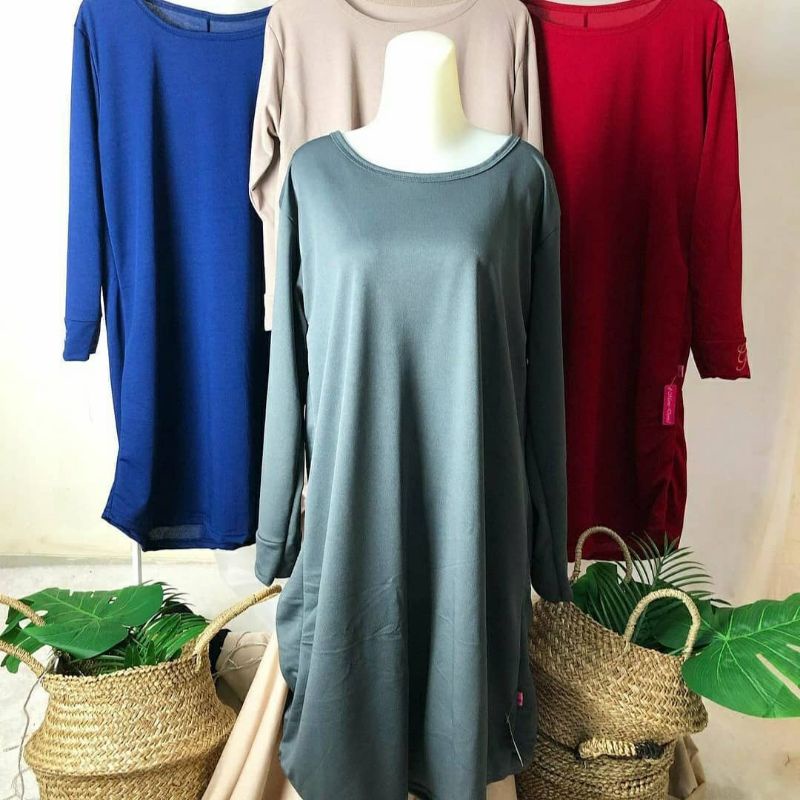 PROMO LONG TUNIK JUMBO  MOSCREPE PREMIUM POLOS  MURAH
