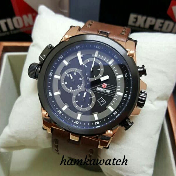 jam tangan / Watch_Id pria expedition original e6621 black rosegold leather brown