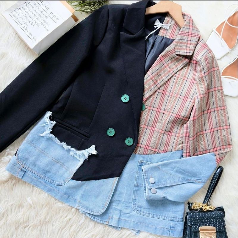 Blazer Mix Jeans kotak