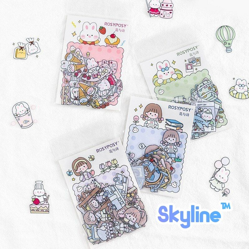 

Sticker PVC Kiss Cut Rosy Posy Scrap Book Journal Dengan Motif Lucu Isi 40Pcs
