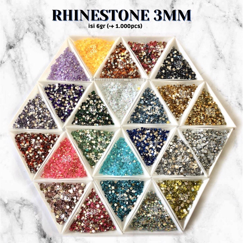 41 warna[1.000] RHINESTONE 3mm, GEMSTONE PERMATA AKSESORIS HENNA NAIL ART TASBIH DIGITAL