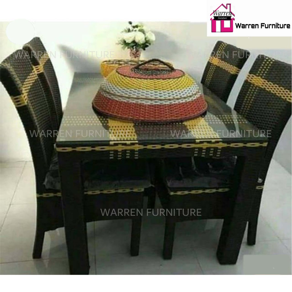 Set Meja Kursi Makan Rotan Sintetis TERMURAH