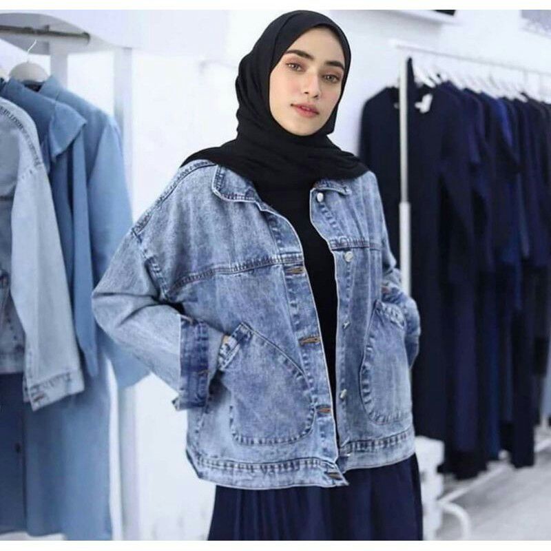 JAKET JEANS WANITA OVERSIZE BALON