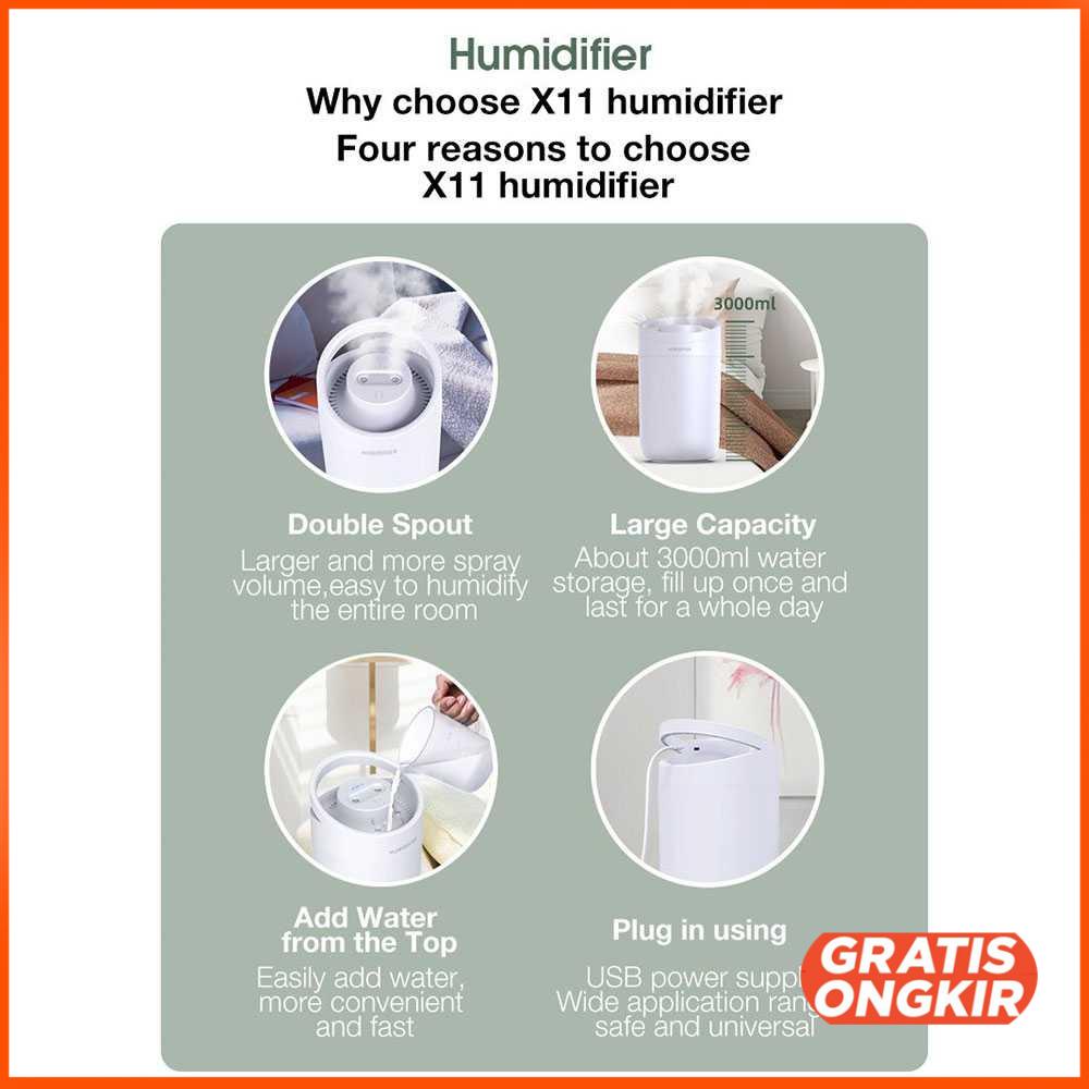 Air Humidifier Aromatherapy Oil Diffuser Double Spray 3L - X11