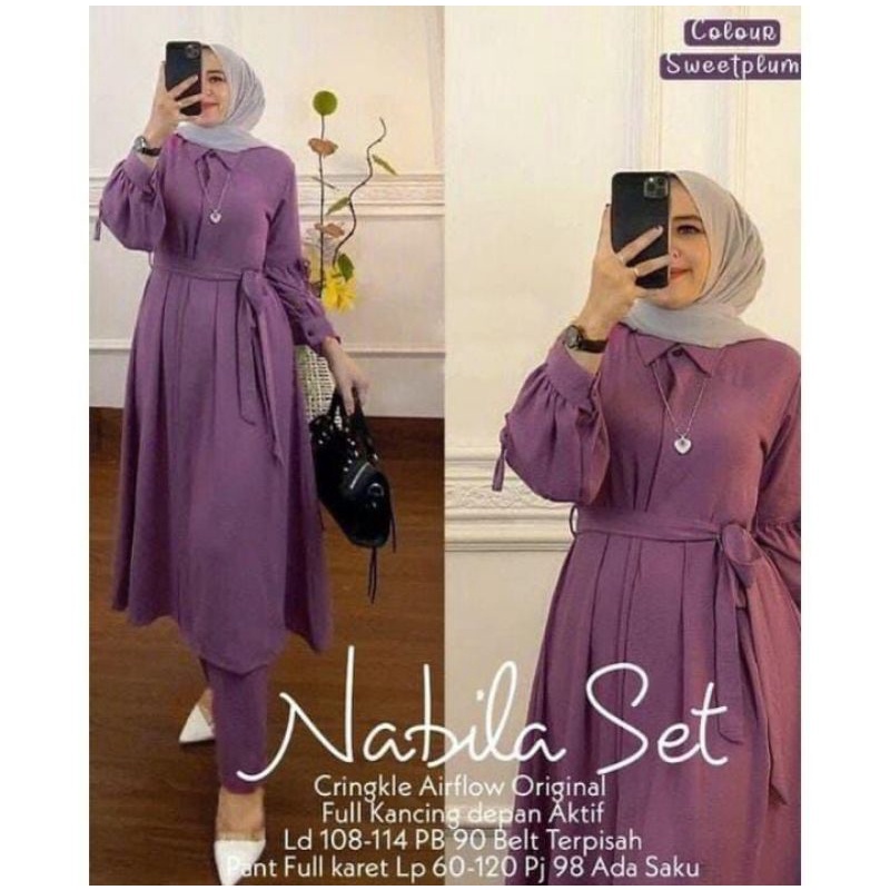 Nabila Set Crinkle/ Baju Muslim Terbaru/ Setelan One Set/ Baju Wanita Terbaru 2022/ Setelan Kekinian