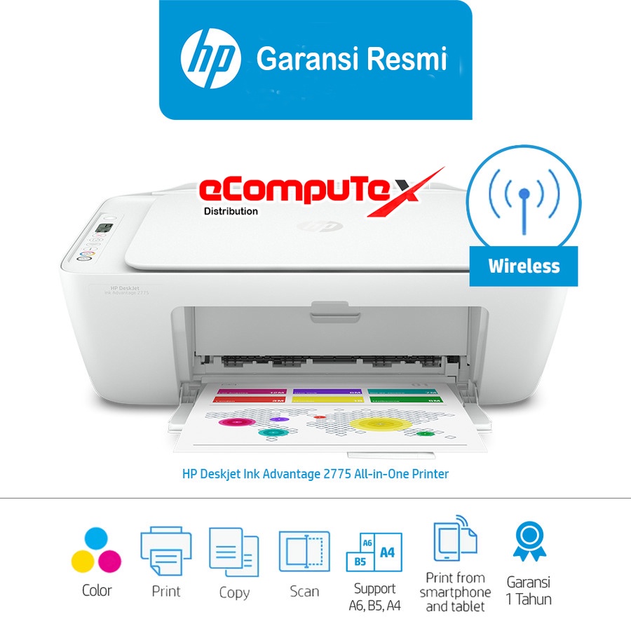 PRINTER HP 2775 INK   ADVANTAGE DESKJET ALL IN   ONE WIRELESS / HP D2775 AIO   WIFI PRINT SCAN COPY RESMI