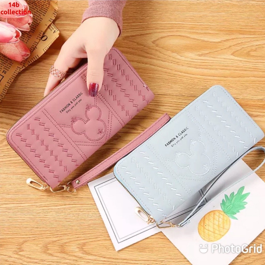 Dompet Lipat Panjang Wanita Motif MICKEY MOUSE BORDIR Korean Style K-POP Omo Omo Kiyowo