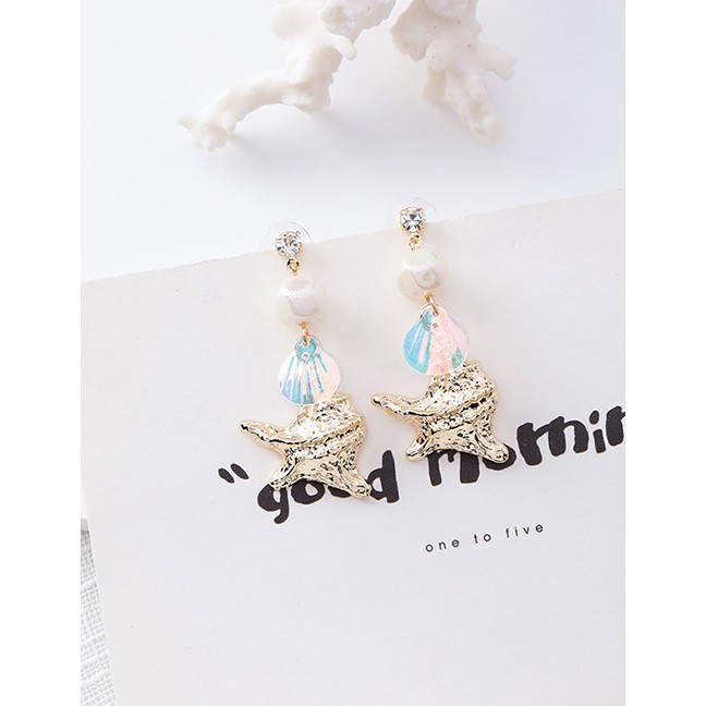 LRC Anting Tusuk Fashion Pearl Conch Sequined Metal Earrings F48445